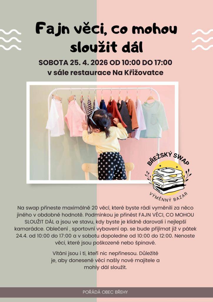 sobota 25.4.2026 od 10:00 do 17:00 hodin   Břehy