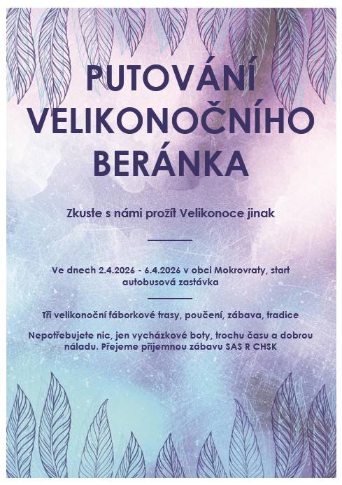 Charita Starý Knín pořádá ve dnech 2.-6.4.2026 "Putování velikonočního beránka".