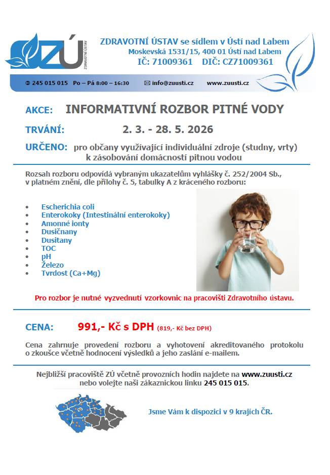 INFORMATIVNÍ ROZBOR PITNÉ VODY - pro občany využívající individuální zdroje (studny, vrty) k zásobování domácností pitnou vodou.