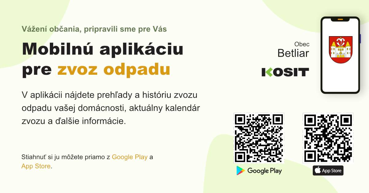 Občania môžu využiť novú mobilnú aplikáciu pre zvoz odpadu. Aplikácia ponúka prehľady, históriu zvozu a aktuálny kalendár zvozu odpadu pre domácnosti.