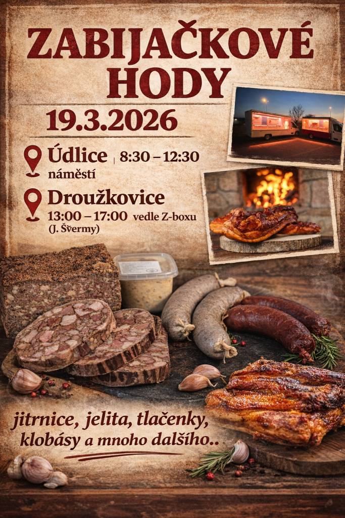 Vážení občané, dne 19.03.2026 na náměstí před obecní úřad, přijede pojízdná prodejna Uzenářství Ježek s uzenářskými a zabijačkovými specialitami.