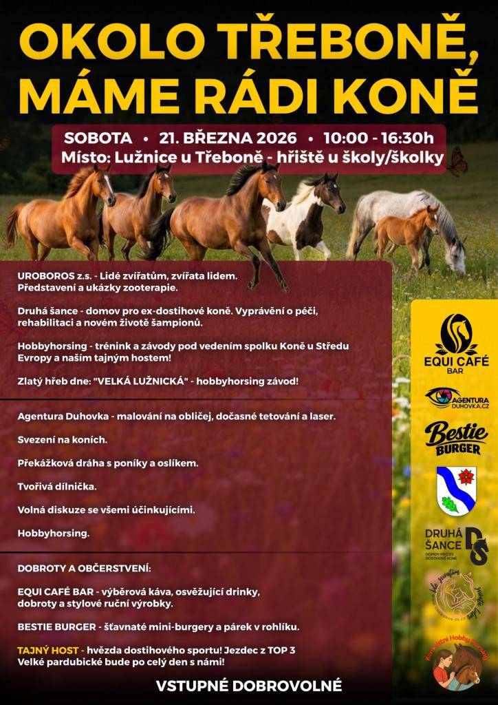 V sobotu 21. 3. 2026 od 10.00 do 16:30 na hřišti V Lužnici.