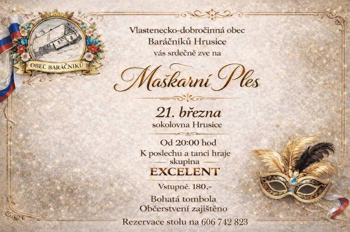 Doby, kdy se u nás v Hrusicích pořádalo i deset plesů nebo zábav za sezonu jsou dávno pryč. A tak jsme velice rádi, že se zachovaly nebo nově uspořádaly tři tradiční plesy. Na podzim začínáme plesem myslivců, v lednu je pak ples hasičů a plesovou sezónu zakončujeme jarním baráčnickým maškarním bálem.   V dnešní době, kdy například živé vystoupení kapely zpravidla nepokryje ani vstupné, si uspořádat ples nemůže hned tak nějaká organizace dovolit. Je to pokaždé sázka do loterie. Sehnat dost sponzorů na tombolu, pak do poslední chvíle trnout, jestli přijde dost lidí, zdali náklady na hudbu a pronájem nebudou větší než zisk, zkrátka uspořádat ples není vůbec jednoduché.  Tradice zvaní na ples však v Hrusicích přetrvala. Většinou týden před plesem si dvojice rozdělí obec a vydávají se dům od domu, aby osobně předaly pozvánky. Výměnou pak inkasují peníze pro pořádající organizaci nebo přímo nějaký hmotný dar do tomboly a nejspíš i nějakého toho panáčka na zahřátí. Při počtu navštívených domů a zvyku nalévat do obou nohou, aby se nekulhalo, je zvaní na ples více než náročnou záležitostí.  Až tedy u vašich domovů zítra zazvoní dvojice, která vás osobně jde na ples pozvat, už jistě budete vědět, že vám nepřišli nabízet výhodné produkty nebo žebrat, ale přišli vás v duchu tradice osobně pozvat na ples. Samozřejmě je už jen čistě na vás, zdali si s nimi připijete nebo i něco třeba dáte.