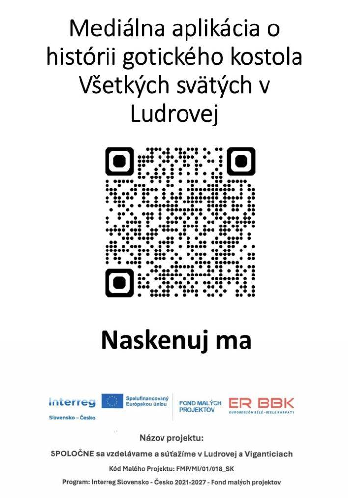 QR kód aplikácie o histórii gotického kostola Všetkých svätých v Ludrovej