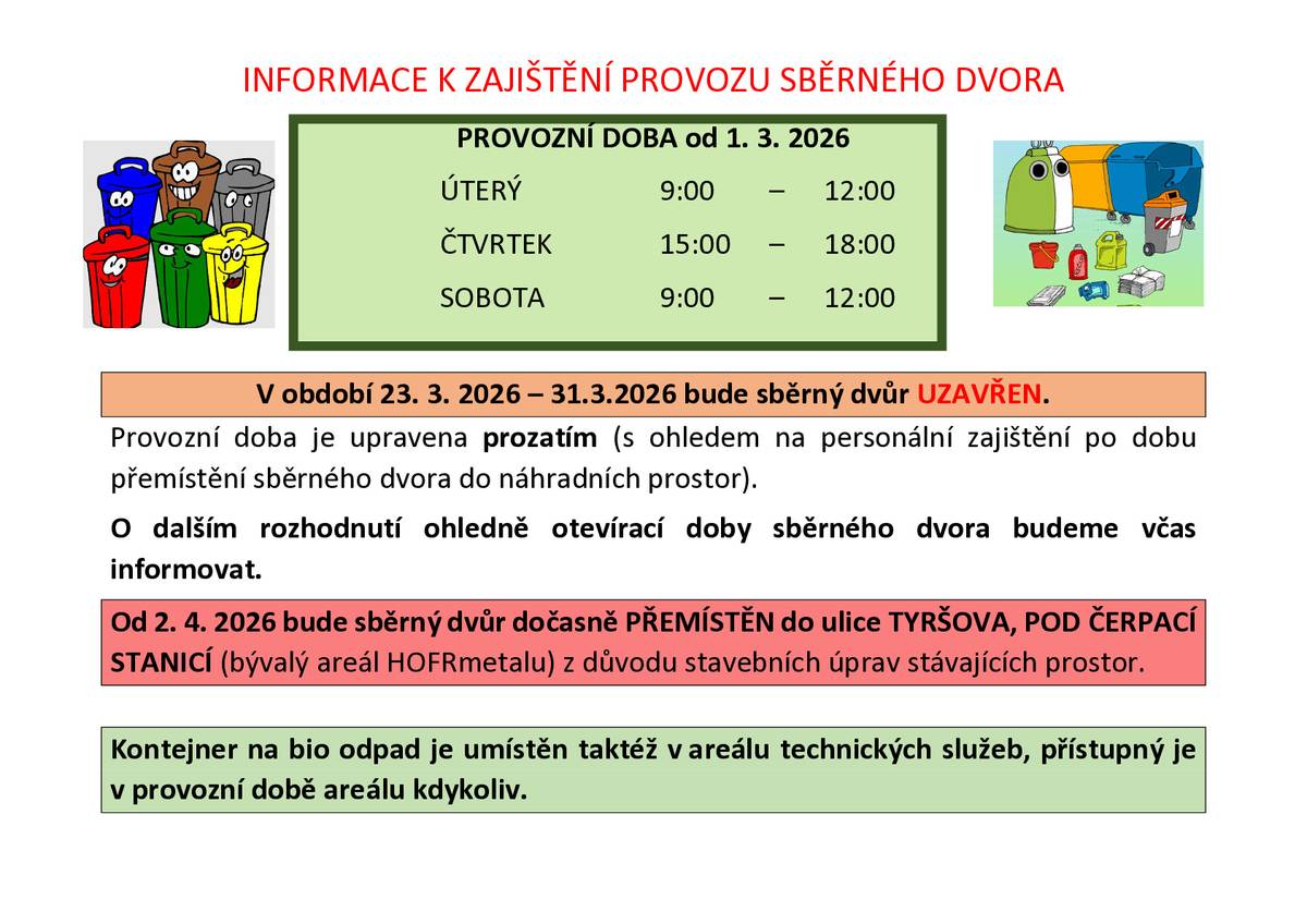 Sběrný dvůr - informace k zajištění provozu