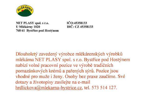 hledá pracovníky do výroby