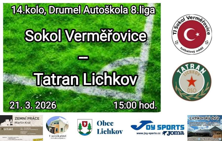 Po dlouhé zimní pauze vstoupí v sobotu Tatran do jarní části výjezdem na hřiště Verměřovic. V podzimním měření sil jsme po sporné penaltě prohráli na domácí půdě nejtěsnější rozdílem 0:1, o motivaci je tedy postaráno.