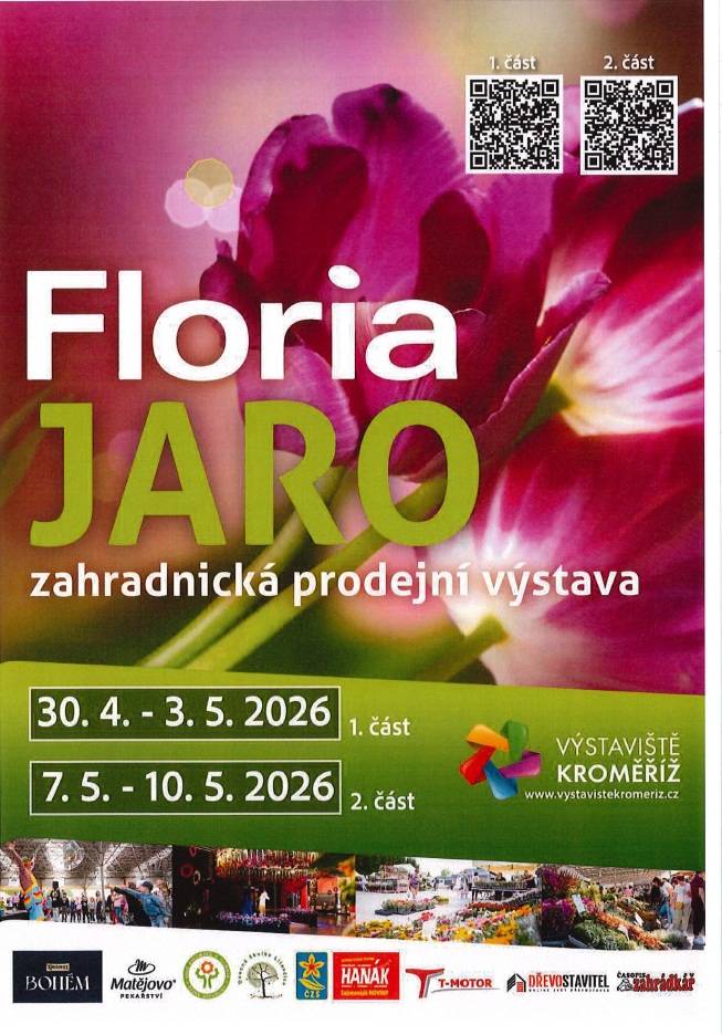 > 1.část od 30.4. - 3.5.2026  > 2. část od 7.5. - 10..2026  > zahradnická prodejní výstava  > Výstaviště Kroměříž  > www.vystavistekromeriz.cz