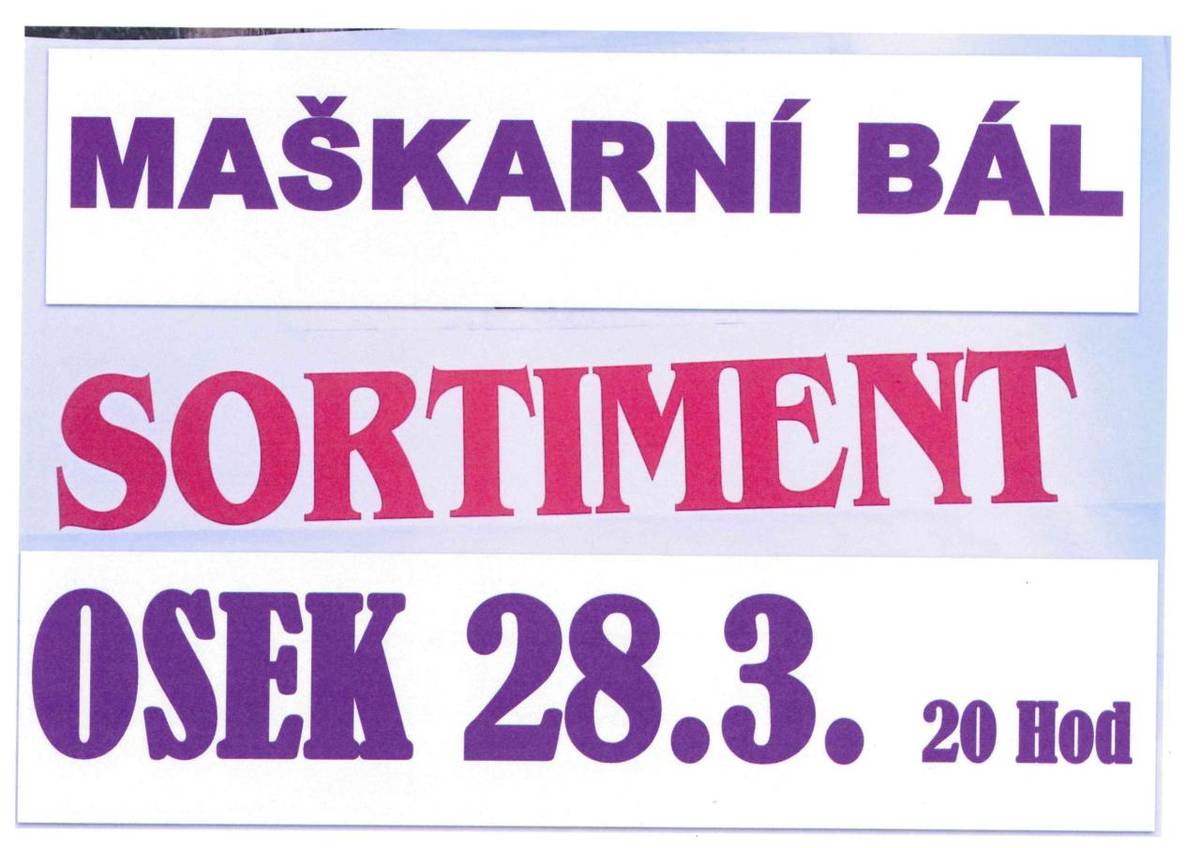 TJ SOKOL OSEK pořádá Maškarní bál pro dospělé v sobotu 28. 3. 2026 od 20 hodin v Sokolovně Osek