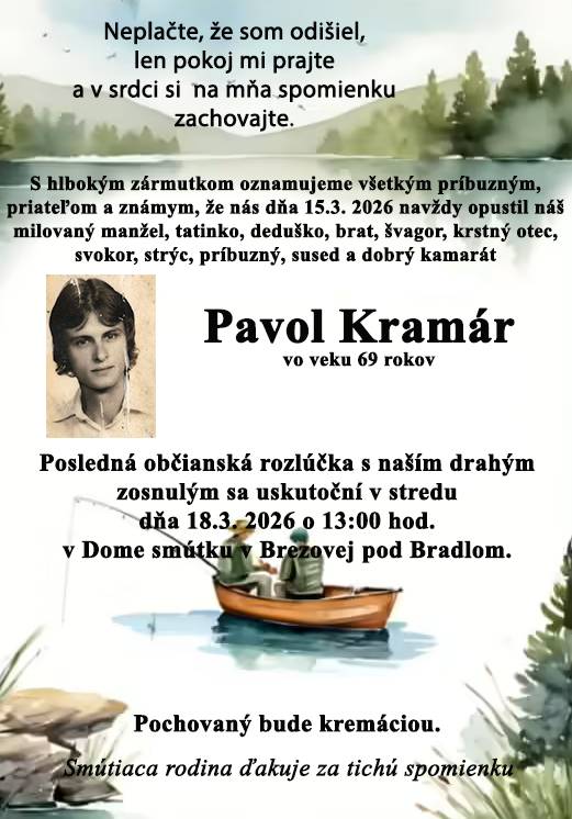 Smútočné oznámenie - Pavol Kramár