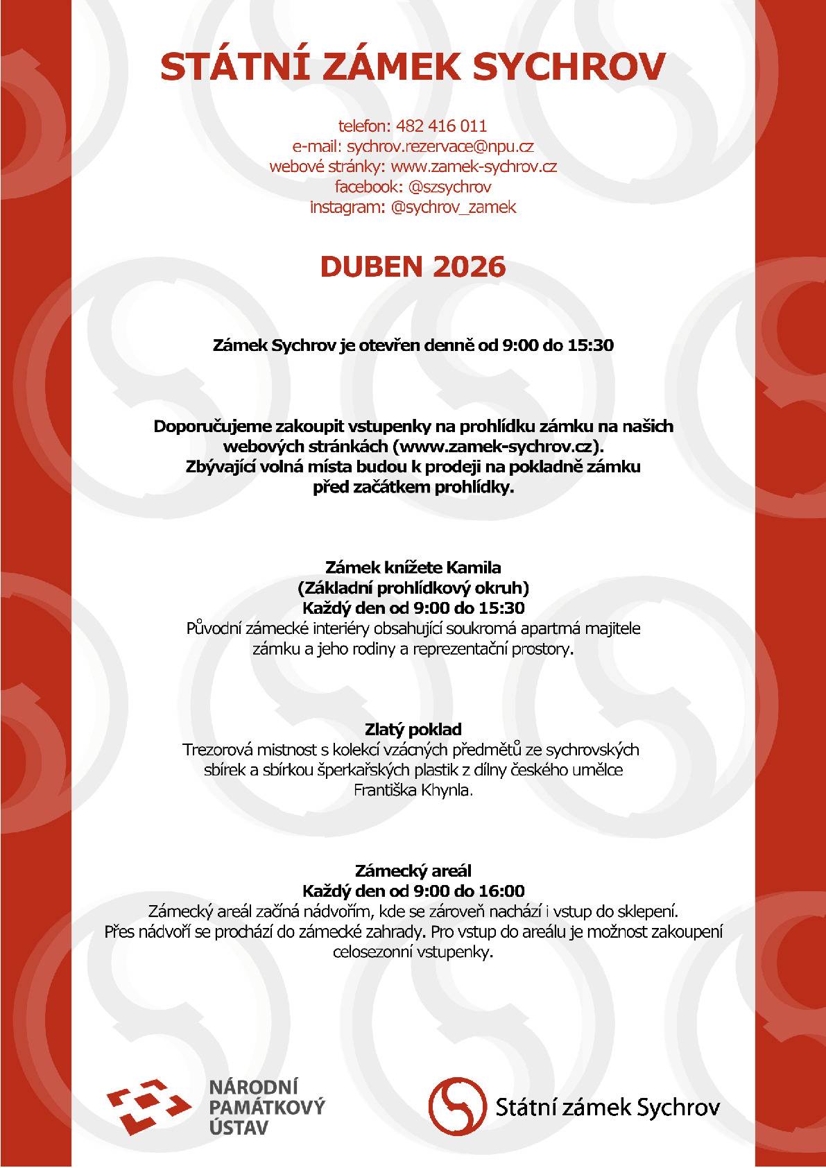 Podrobnosti akcí na duben 2026 na zámku Sychrov naleznete v příloze.