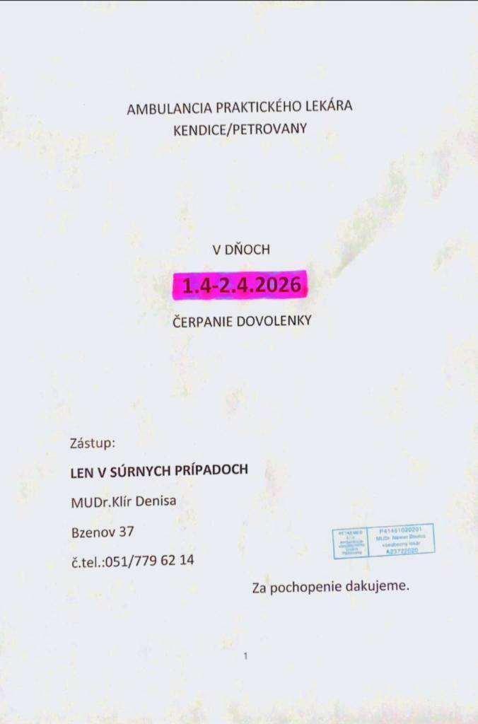 Dovolenka MUDr. Nemer Boulos