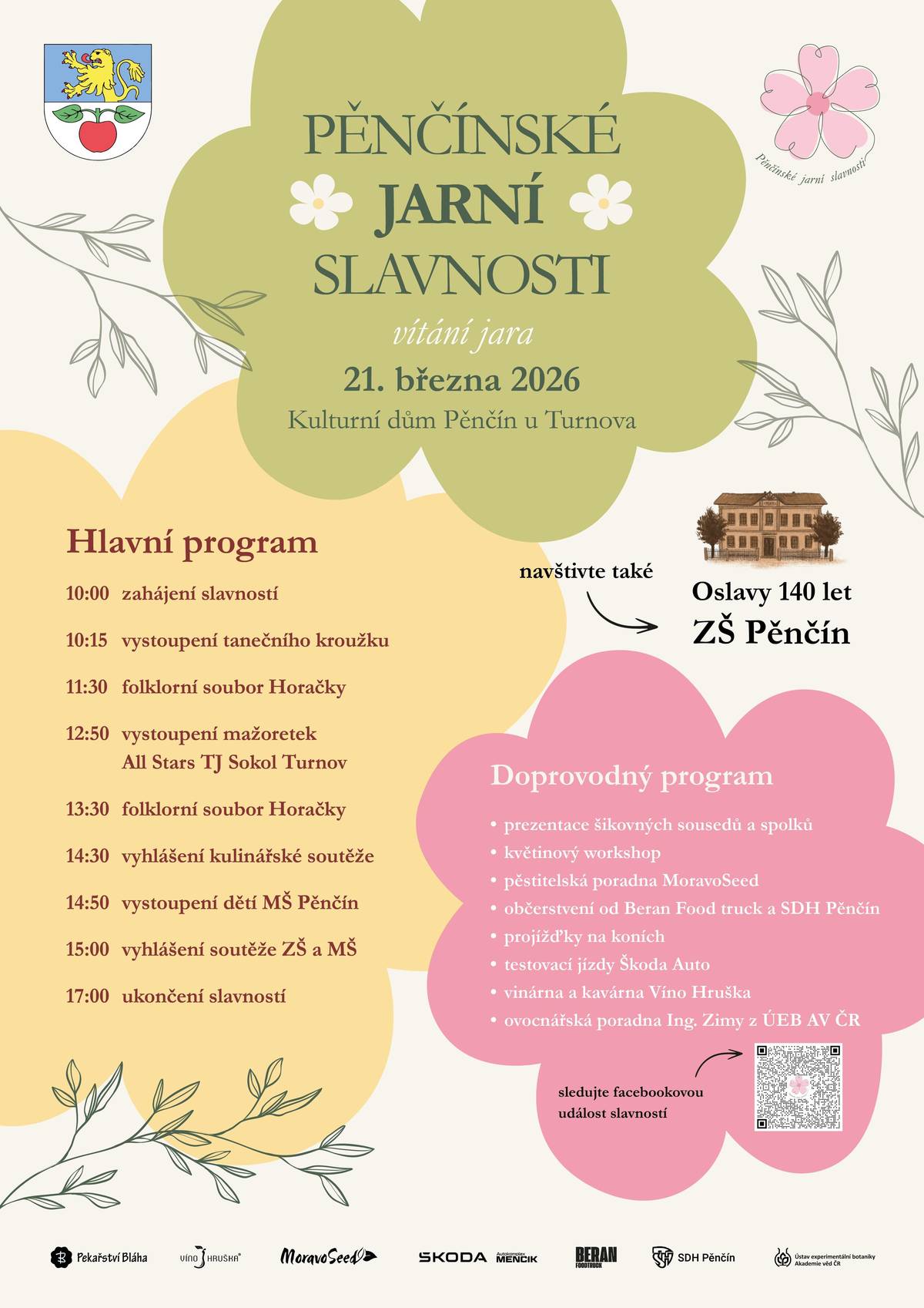 📝Přihláška do Kulinářské soutěže Obec Pěnčín Vás zve k účasti v kulinářské soutěži, která je součástí Pěnčínských jarních slavností 2026. 🥚 Téma soutěže: „Vejce na slano“ Připravte originální slaný pokrm, ve kterém bude jednou z hlavních ingrediencí vejce, sestavte tým minimálně ze dvou členů a zapojte se do přátelského klání mezi sousedy a obcemi. Co je potřeba:  přinést 2 reprezentativní porce pokrmu připravit minimálně 30 mini porcí pro degustaci dodat recept a fotodokumentaci z přípravy  O vítězi rozhodne odborná porota i veřejnost. Ti nejlepší budou odměněni cenami od našich partnerů. 📅 Přihlášky do soutěže je možné podávat do 18. 3. 2026 Přihlásit se můžete: 📩 vyplněním formuláře a jeho vložením do schránky na obecním úřadě 💻 nebo online zde: https://forms.gle/W6tf5D8SaCFVPRKN7 Těšíme se na Vaše kulinářské nápady a společnou zábavu! Ve stejný den bude probíhat i oslava 140 let školy v Pěnčíně, kam vás rovněž srdečně zveme. Připraven je bohatý doprovodný program nejen pro rodiče s dětmi, ale i pro pamětníky. Cesta mezi oběma lokacemi (ZŠ – KD) bude dětmi vyznačena a ozdobena, aby návštěvníci ani jednu z nich nevynechali.