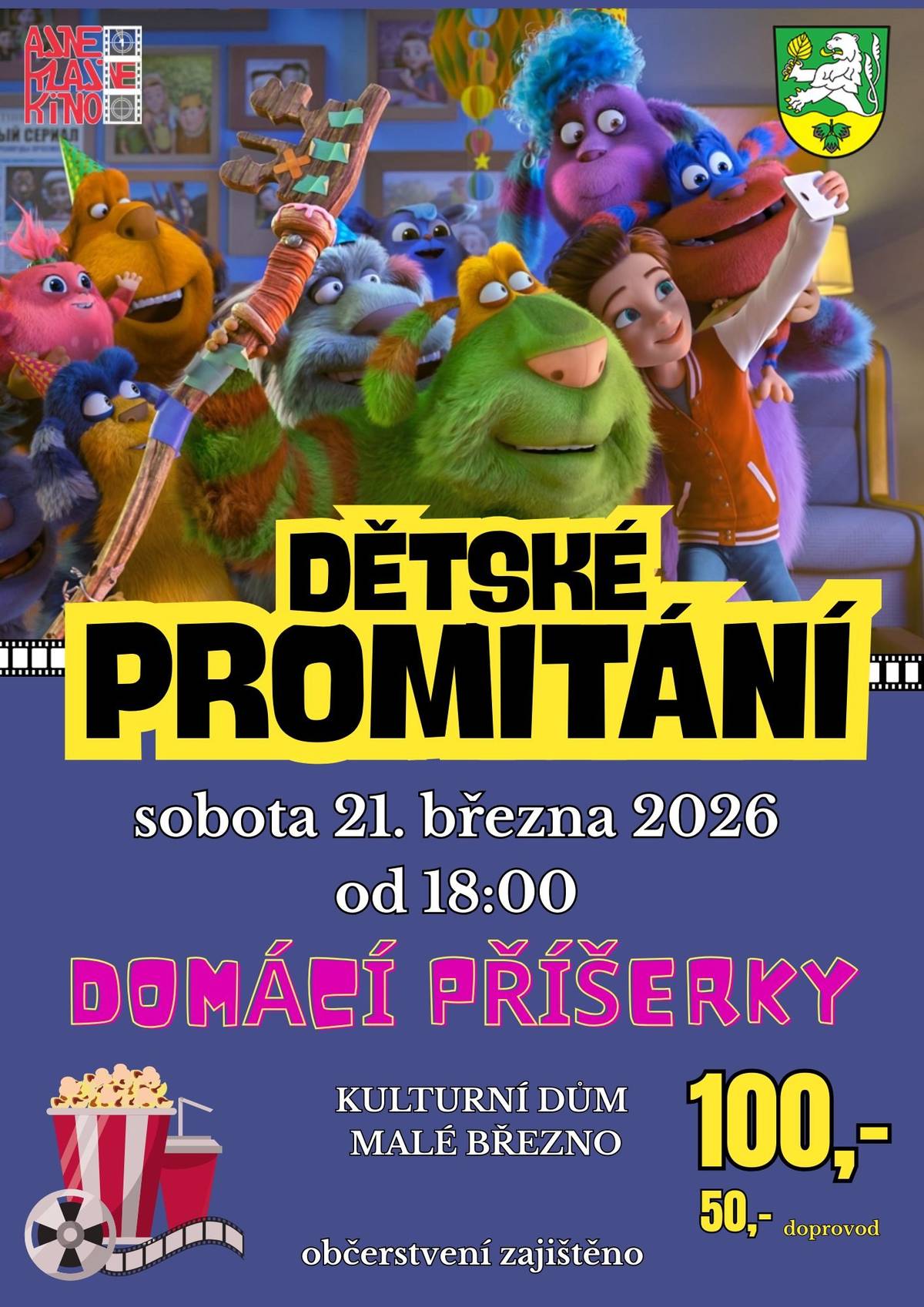 🎬 Srdečně vás zveme na sobotní promítání v Kulturním domě Malé Březno! Nejprve se mohou těšit děti na veselé dětské promítání od 18:00, večer pak pokračujeme filmovým promítáním od 20:00. Přijďte si užít příjemnou atmosféru kina. Pro větší pohodlí je možné si přinést vlastní podsedák, karimatku nebo deku – v sále bude také možnost sezení na podlaze. 🍿 Občerstvení je zajištěno. Těšíme se na společný filmový večer!
