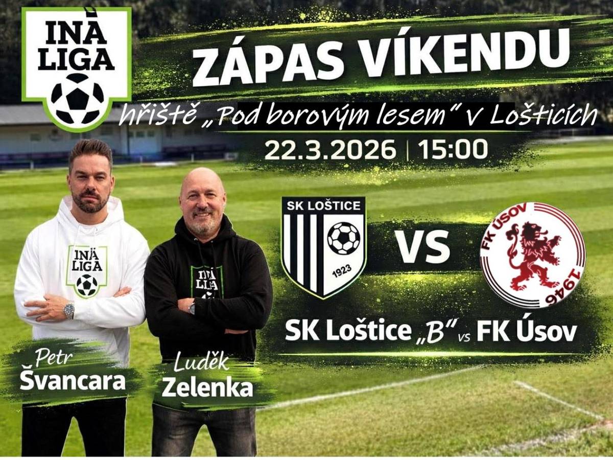 Pozvánka pro občany Moravičan. V Lošticích se odehraje mistrovské utkání Loštice B proti celku Úsova. Na zápas dorazí i pořad Iná liga, který moderují Petr Švancara a Luděk Zelenka. Přijďte si užít fotbalovou atmosféru a podpořit hráče.