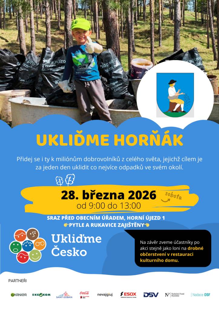 V sobotu 28. března 2026 se v Horním Újezdě uskuteční úklidová akce v rámci projektu 'Ukliďme Česko'.