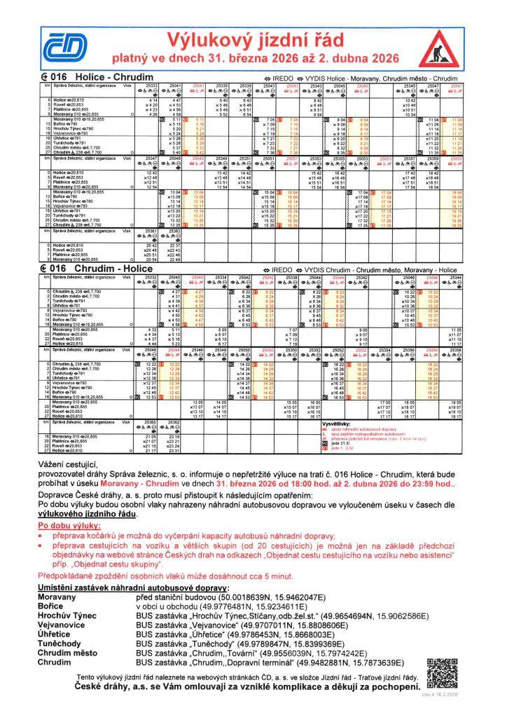 Po dobu výluky bude zavedena náhradní autobusová doprava.  V naší obci bude zastávka náhradní dopravy na autobusové zastávce na návsi.