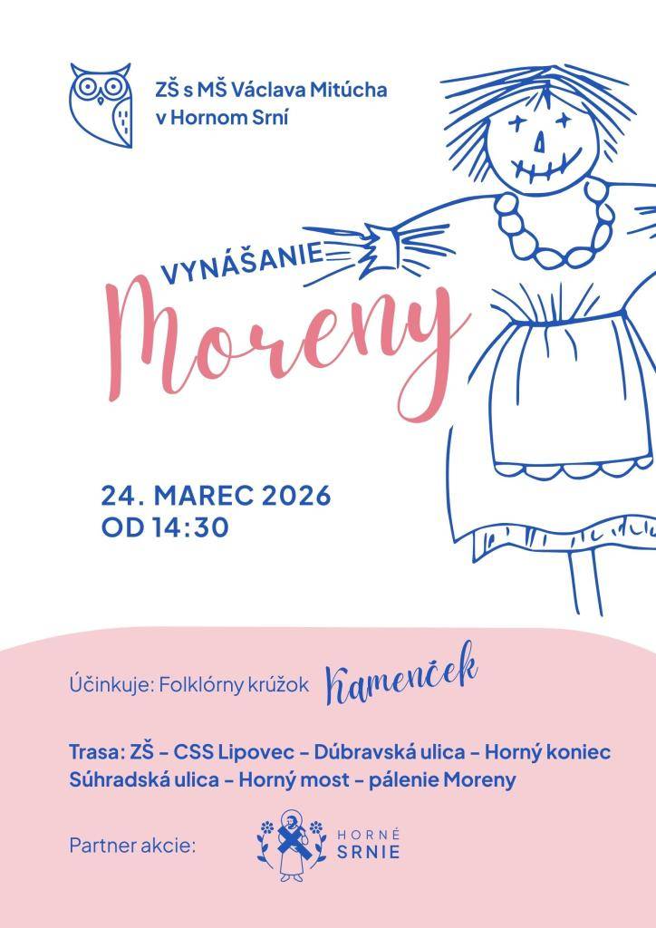 Pozývame Vás na tradičné Vynášanie Moreny dňa 24.3.2026