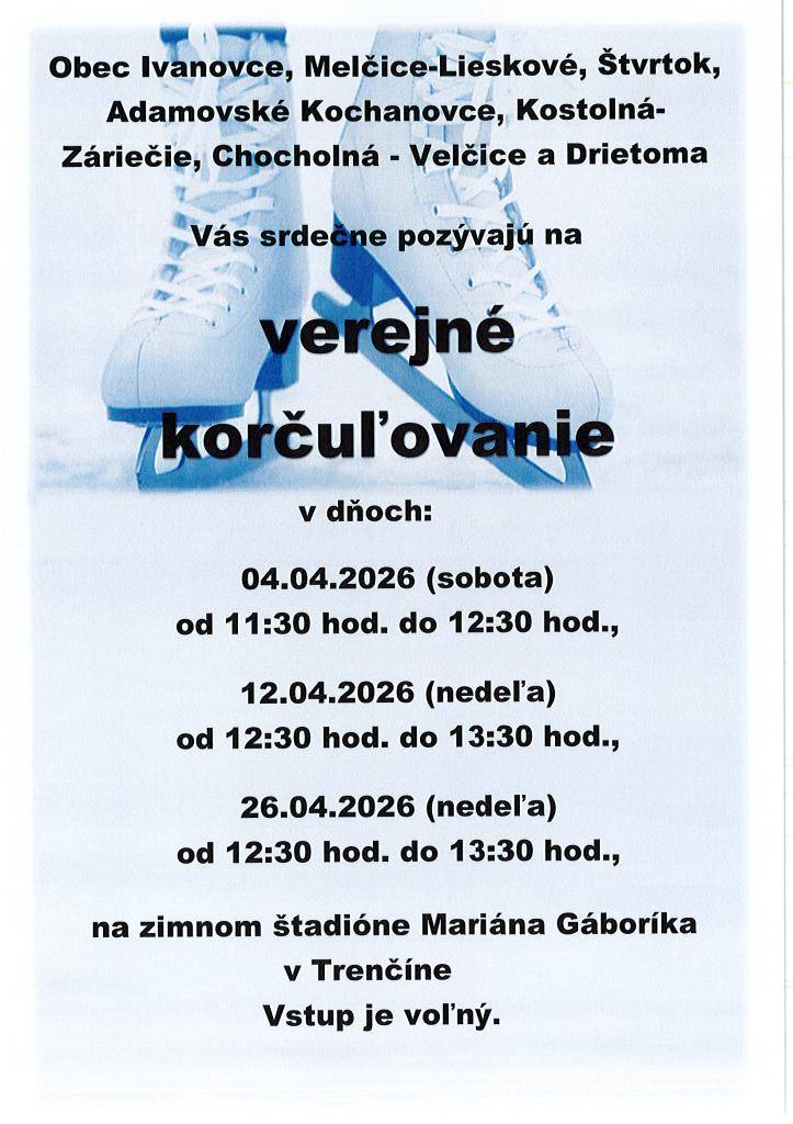 Verejné korčuľovanie apríl 2026