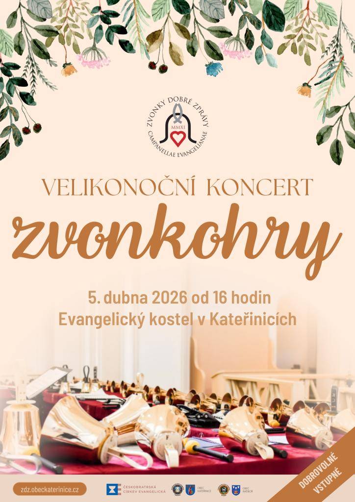 Přijďte na Velikonoční koncert, který se koná 5. dubna 2026 od 16 hodin v Evangelickém kostele v Kateřinicích. Čeká vás nezapomenutelný zážitek plný hudby a velikonoční atmosféry.