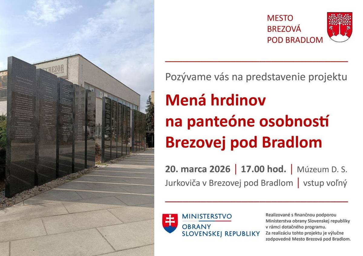 20. marca 2026, 17.00 hod., Múzeum D. S. Jurkoviča v Brezovej pod Bradlom. Vstup voľný. Tešíme sa na vašu účasť.