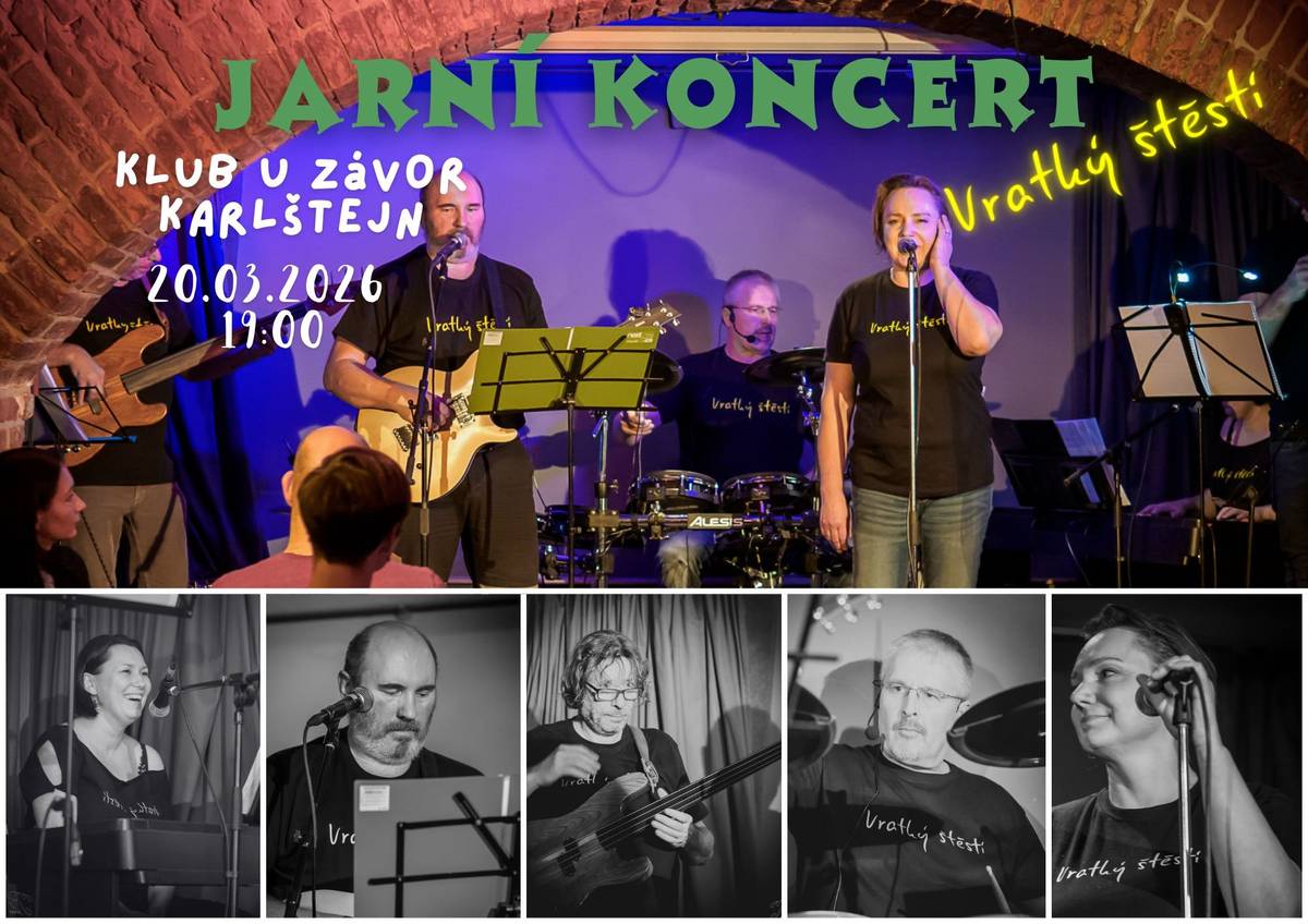 Vážení sousedé, zveme Vás v pátek 20.3. od 19.00 do KK U Závor na koncert kapely Vratký štěstí, Hezký hudební zážitek přeje  městys Karlštej