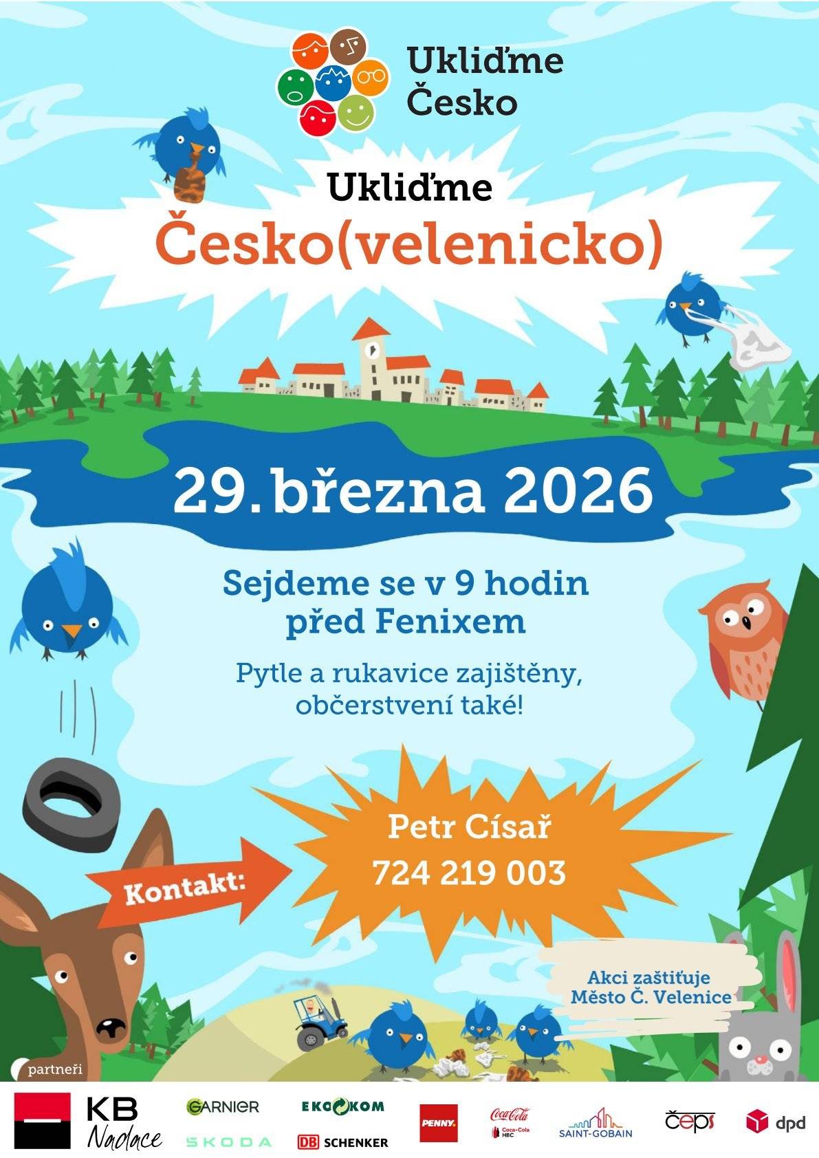 Pojďme společně udělat něco dobrého pro naše okolí. Přijďte pomoci uklidit přírodu a veřejná místa v Českých Velenicích a okolí. Každá ruka se počítá! 💚 📅 Neděle 29. března 2026 🕘 Sraz v 9:00 hodin před Fenixem ✔️ Pytle i rukavice budou zajištěny ✔️ Po práci se můžete těšit na malé občerstvení Stačí přijít s dobrou náladou a chutí pomoci přírodě kolem nás. Společně můžeme udělat velkou věc! 🌍 📞 Kontakt: Petr Císař – 724 219 003 Těšíme se na všechny malé i velké dobrovolníky. 💪🌱
