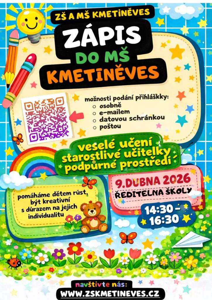 Zveme Vás k zápisu do mateřské školky. Veškeré informace viz plakátek.