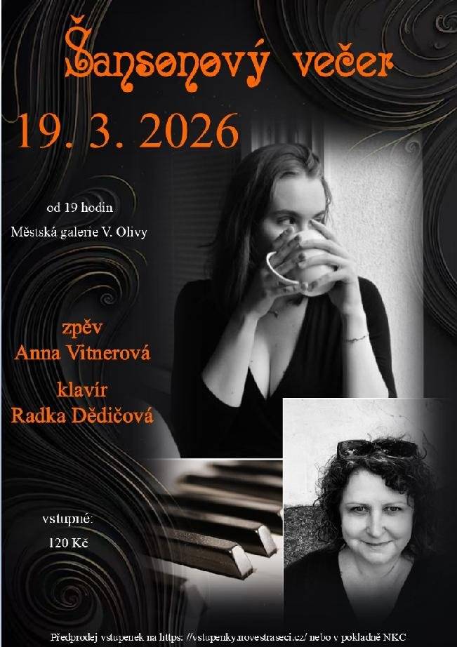 Zveme vás tento čtvrtek od 19 hodin na Šansonový večer do Městské galerie Viktora Olivy. Vstupné je 120 Kč.