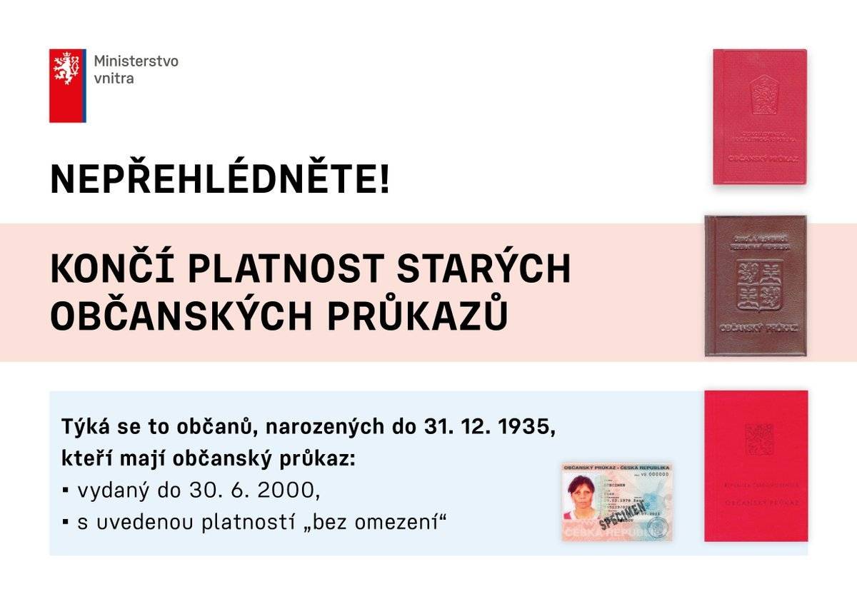 Dne 2.8.2026 končí platnost starých občanských průkazů