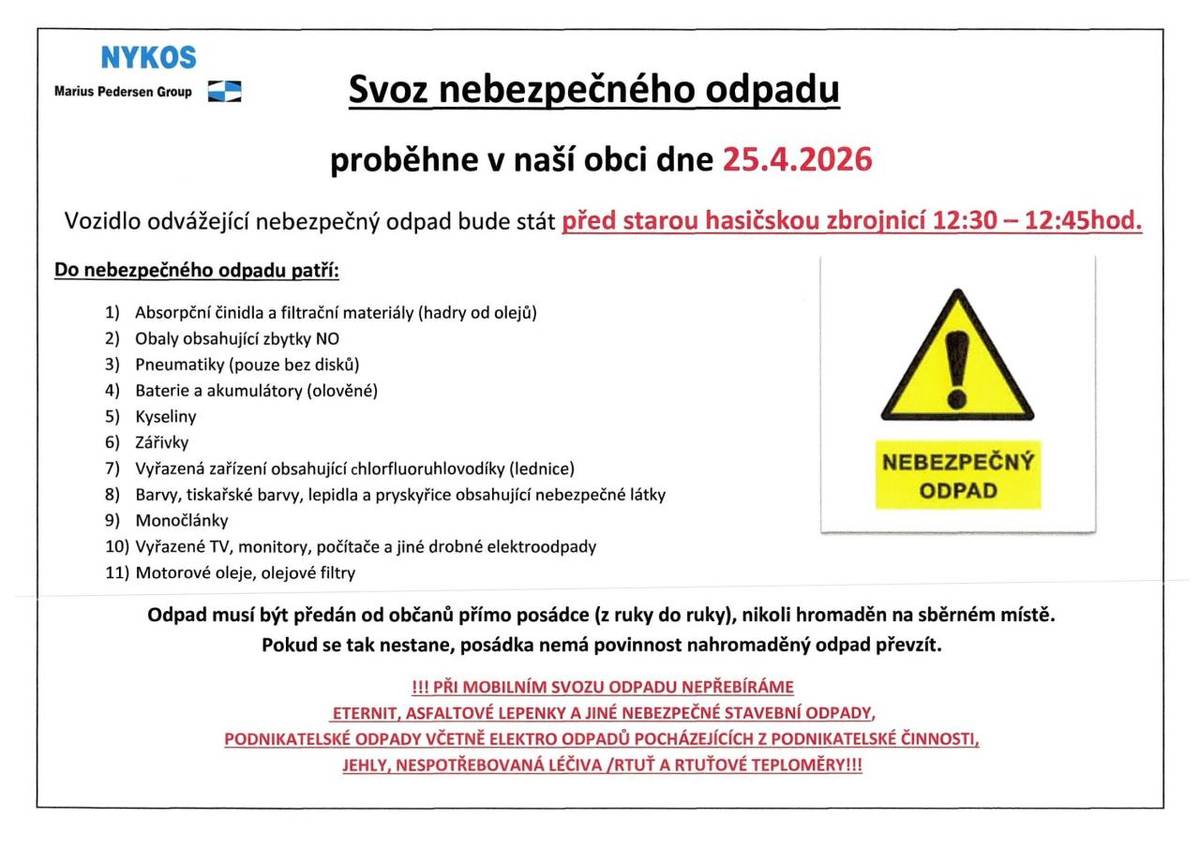svoz nebezpečného odpadu viz seznam
