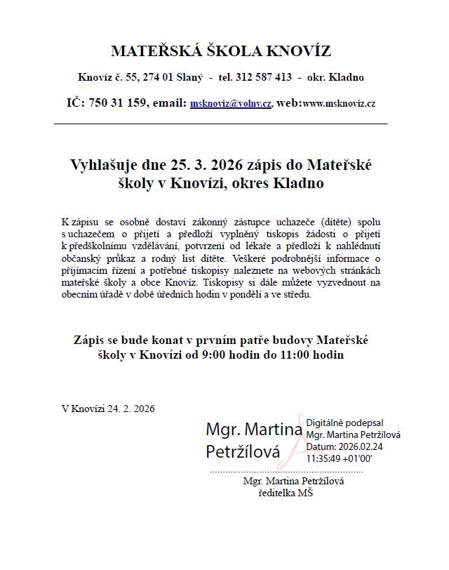 Zápis do MŠ Knovíz