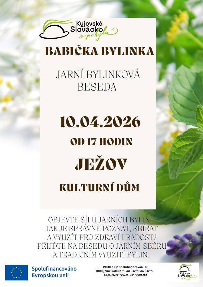 Zveme Vás na bylinkovou besedu "Babička bylinka" - 10.4.2026 v 17 hodin na KD