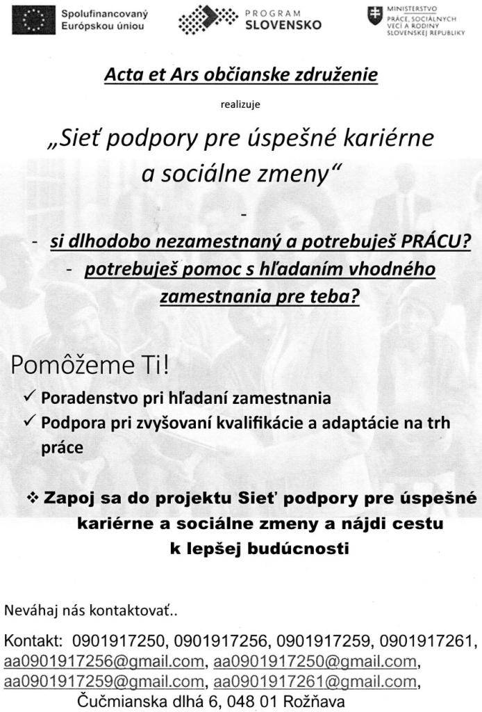 Zapoj sa do projektu Sieť podpory pre úspešné kariérne a sociálne zmeny a nájdi cestu k lepšej budúcnosti.