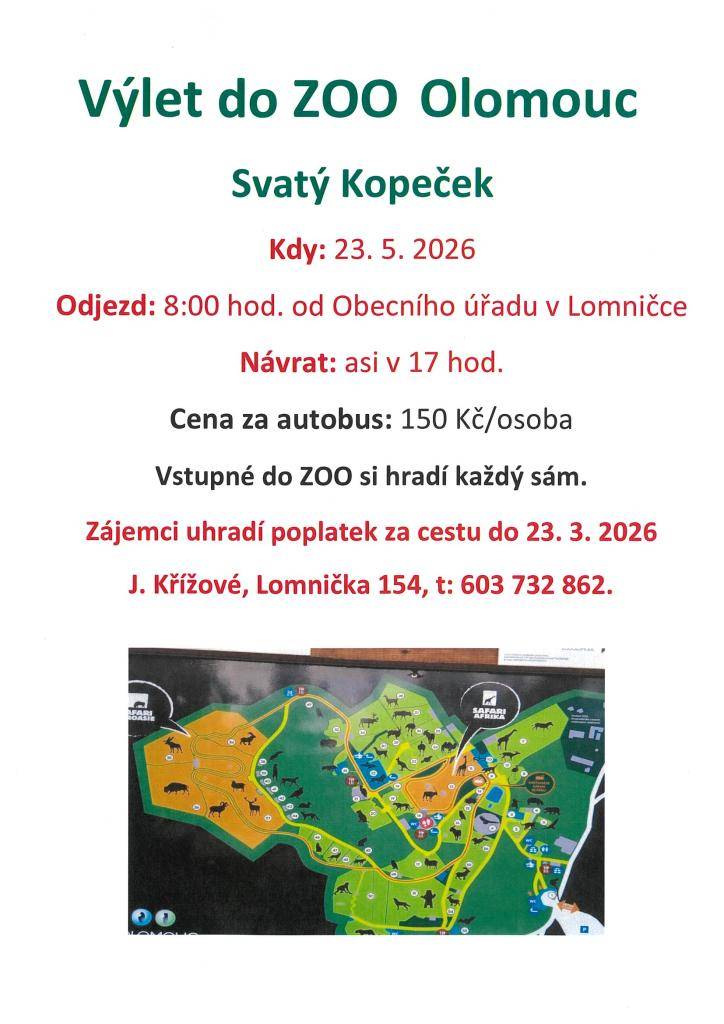 Obec Lomnička - Výlet do ZOO Olomouc 23.5.2026