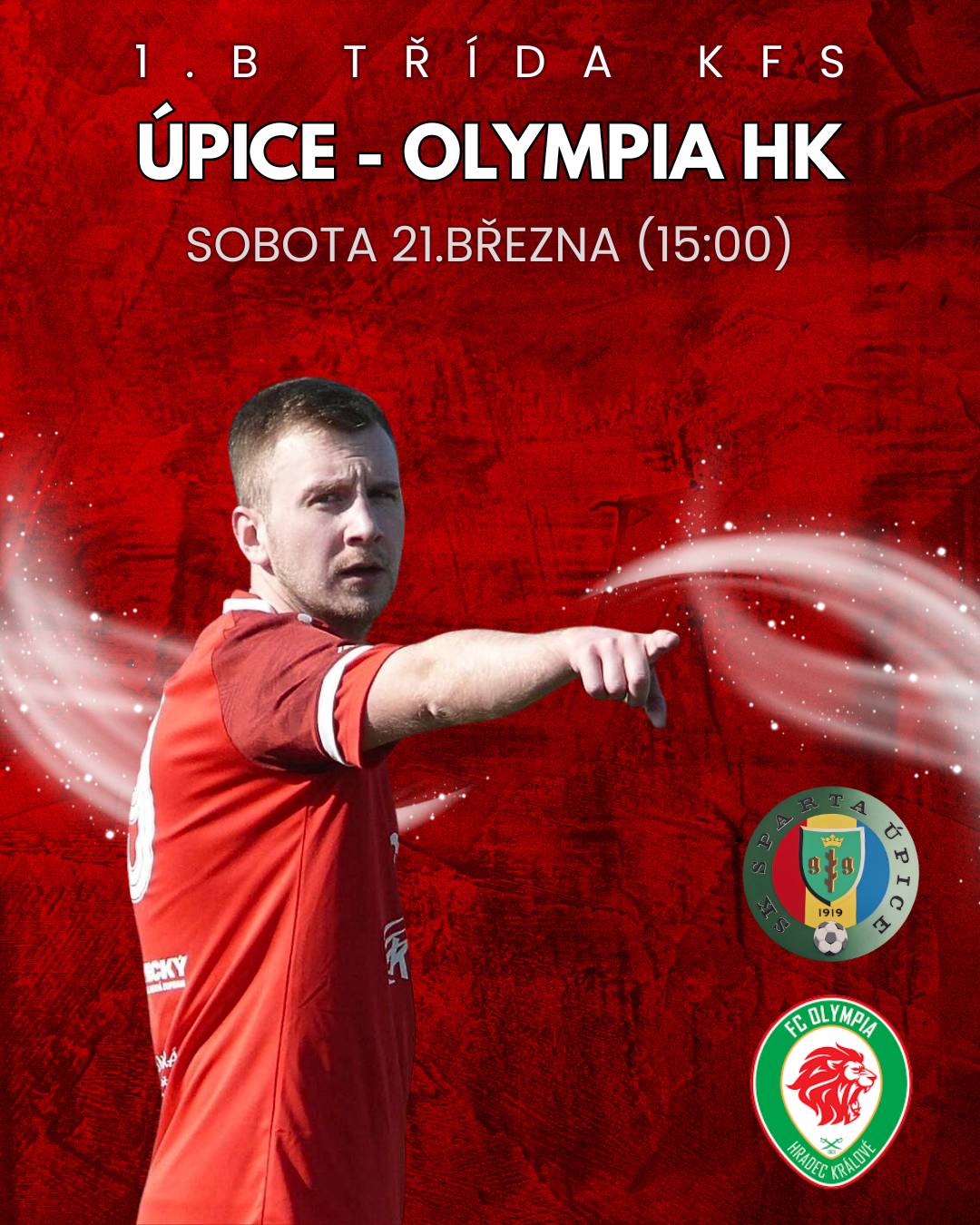 21.března 2026 (sobota, 15:00) Pozvánka na sobotní fotbalové utkání mužů: SK Sparta Úpice - FC Olympia Hradec Králové Krajská soutěž 1.B třída (7.liga)   stadion: Úpice facebook.com/skspartaupice