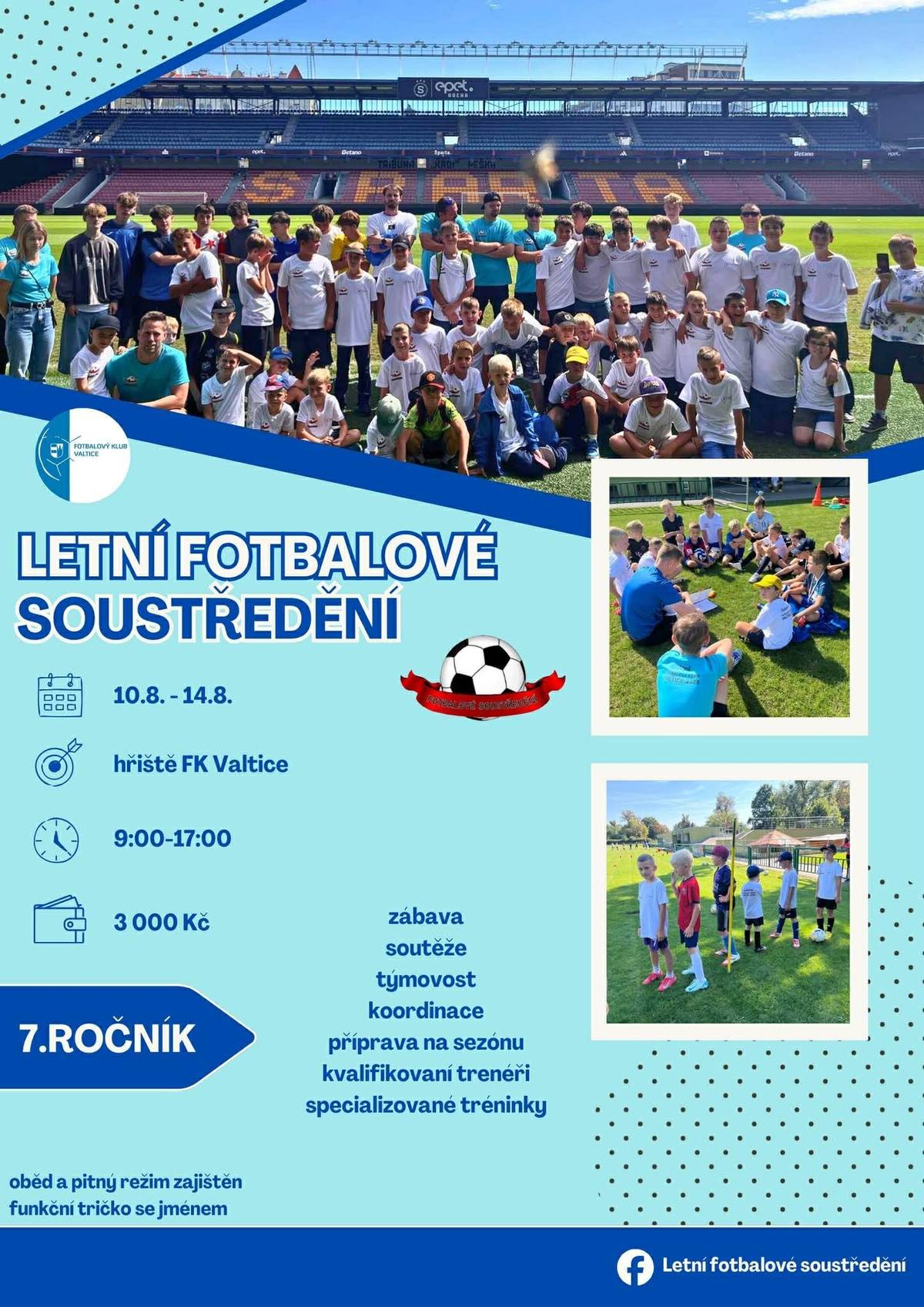 Již sedmý ročník letního fotbalového soustředění s FK Valtice. Být členem klubu není podmínkou, soustředění je otevřené všem dětem, které se chtějí hýbat. ⚽️  Více informací/registrace na telefonním čísle +420 777 156 198 nebo na FB stránce Fotbalový klub Valtice