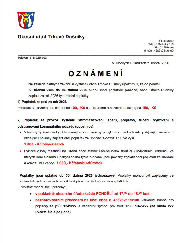 Poplatky na rok 2026