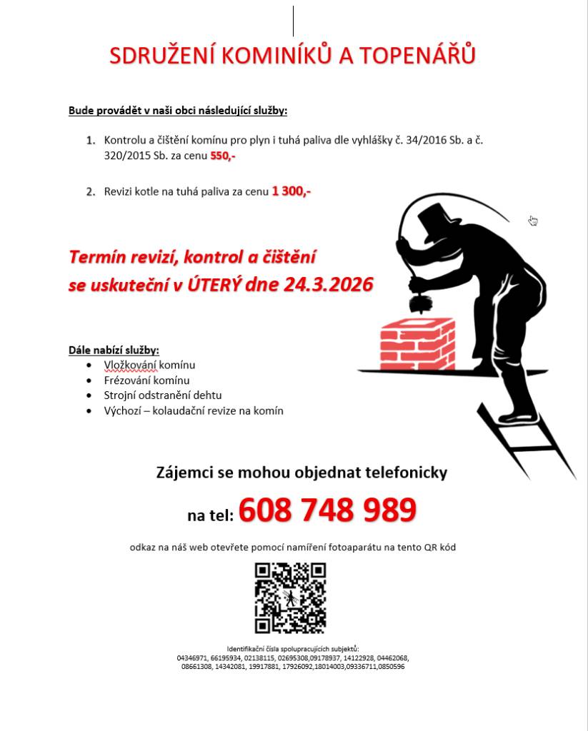Čištění a revize komínů 24.3. 2026