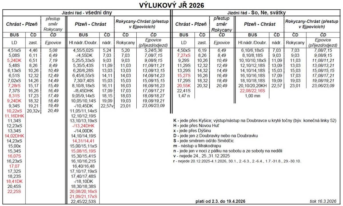Z důvodu objízdné trasy průtahu obcí Chrást došlo k drobným úpravám časů odjezdu autobusů.