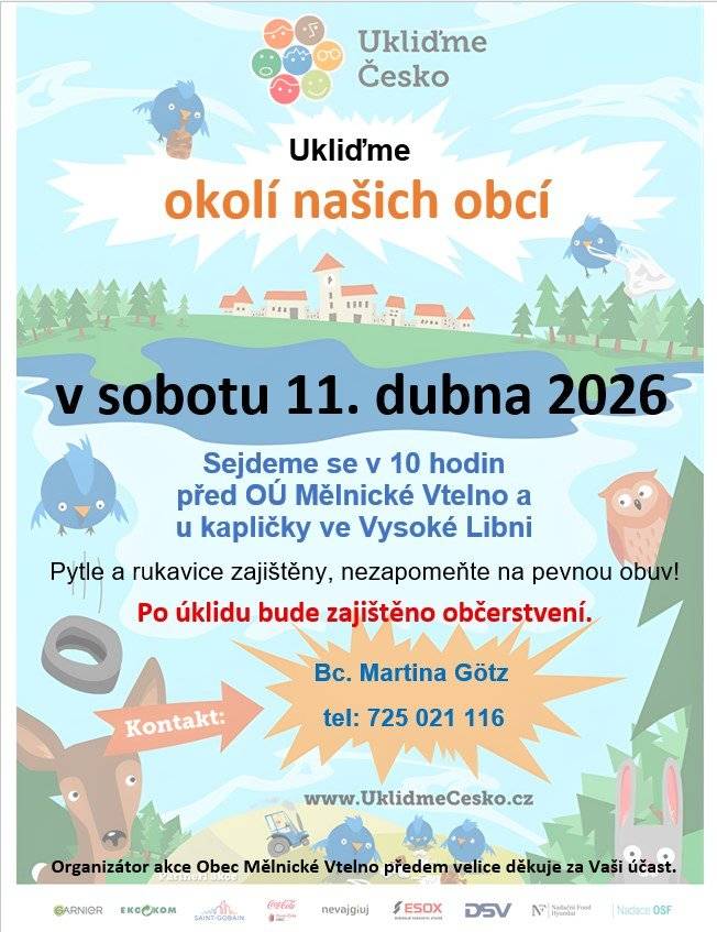 Ukliďme Česko proběhne v našich obcích v sobotu 11.4.2026.
