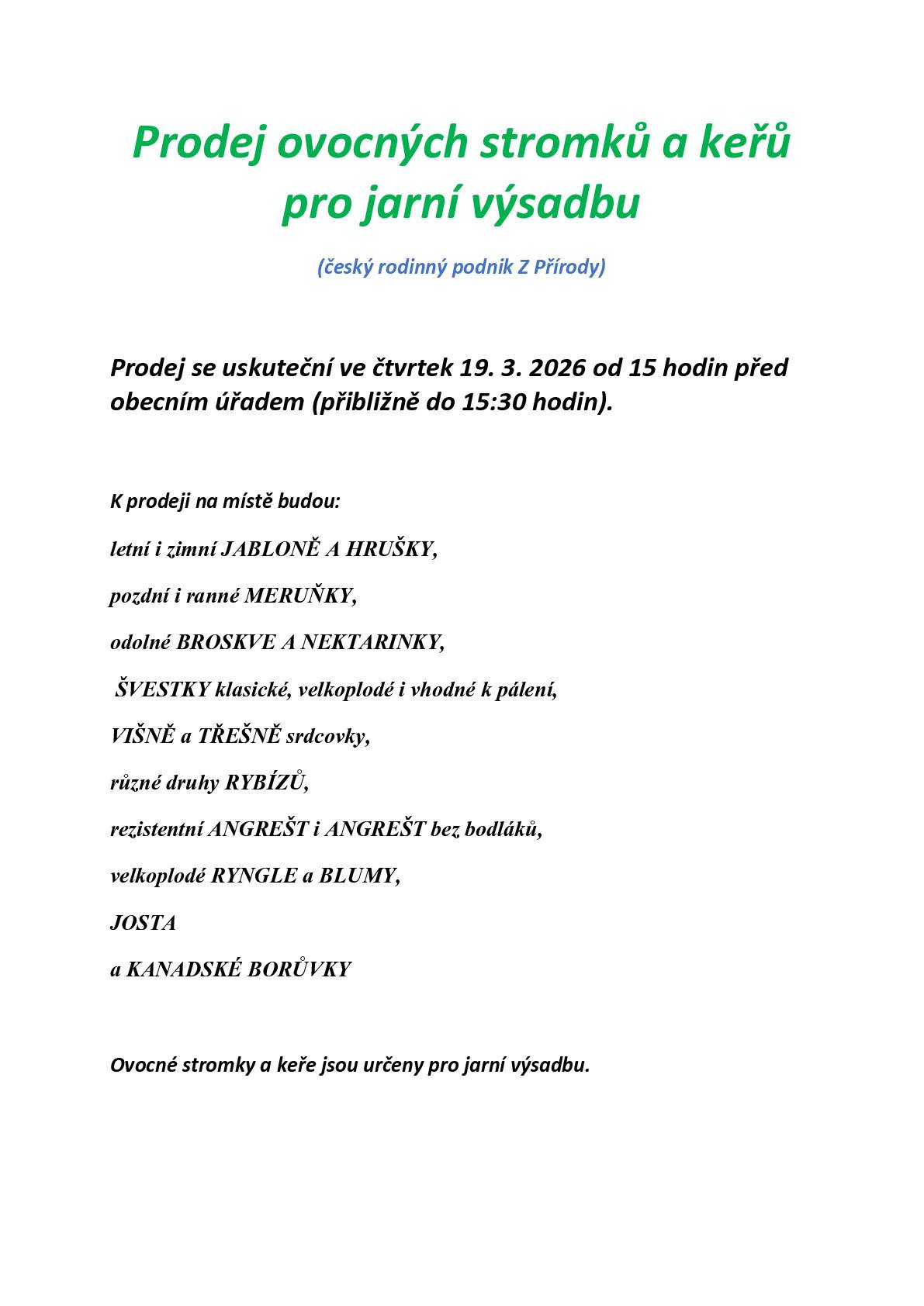 19. 3. 2026 od 15 hodi