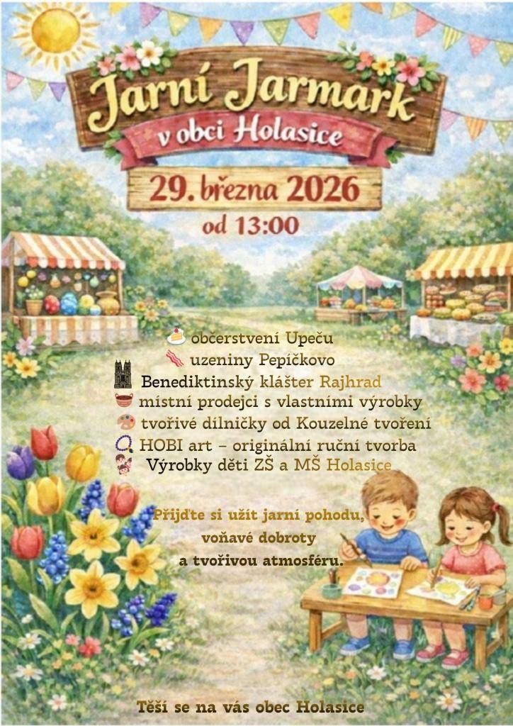 srdečně Vás zveme na Jarní jarmark, který se uskuteční  29.3.2026 od 13:00