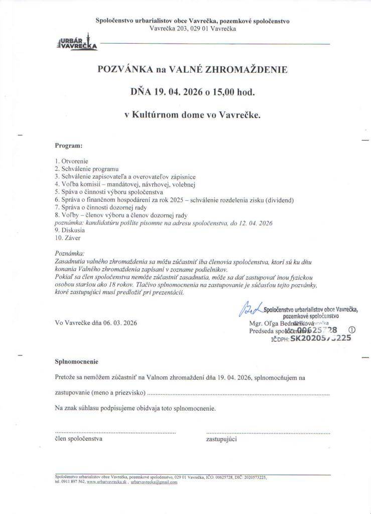 Spoločenstvo urbarialistov obce Vavrečka