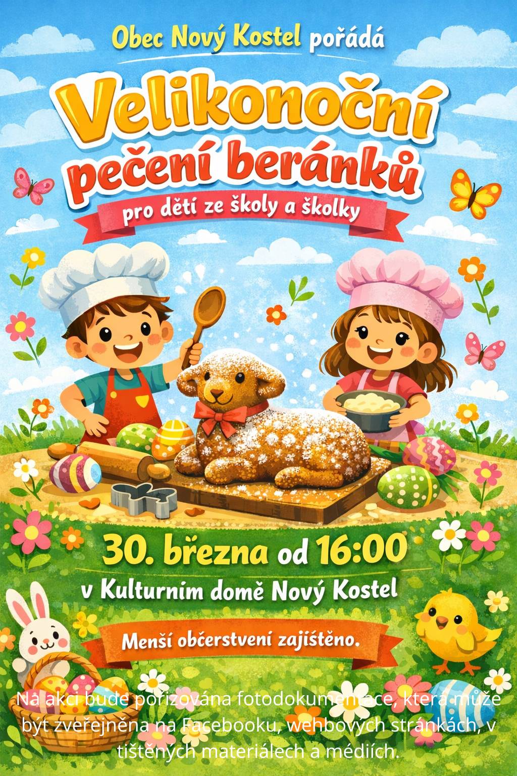 Kdy? V pondělí 30. 3. 2026 od 16 hodin v Kulturním domě v Novém Kostele. Pomůcky a malé občerstvení je hrazeno z rozpočtu obce.