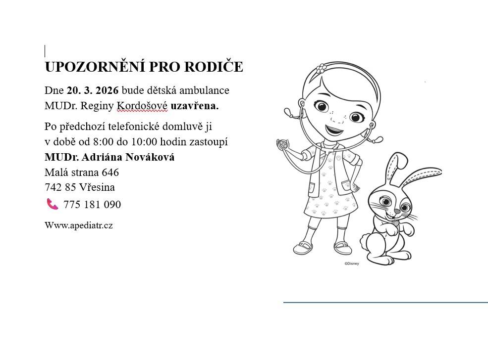 Upozornění pro rodiče.