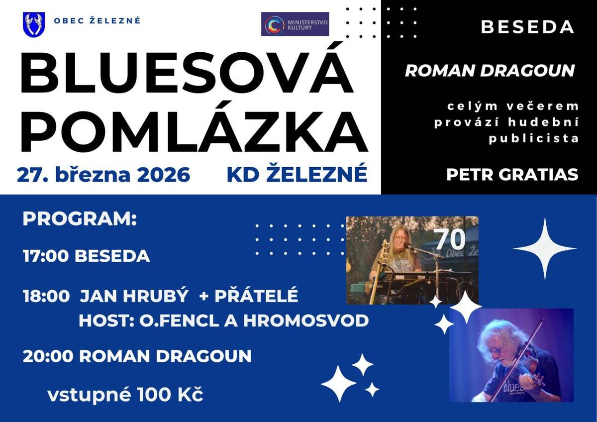 21. března 2026 - Košt pálenek a soutěž o nejlepší domácí chleba - Kulturní dům Železné  23. března 2026 - Expediční kamera - Výletiště Lomnička  27. března 2026 - Bluesová pomlázka - Kulturní dům Železné