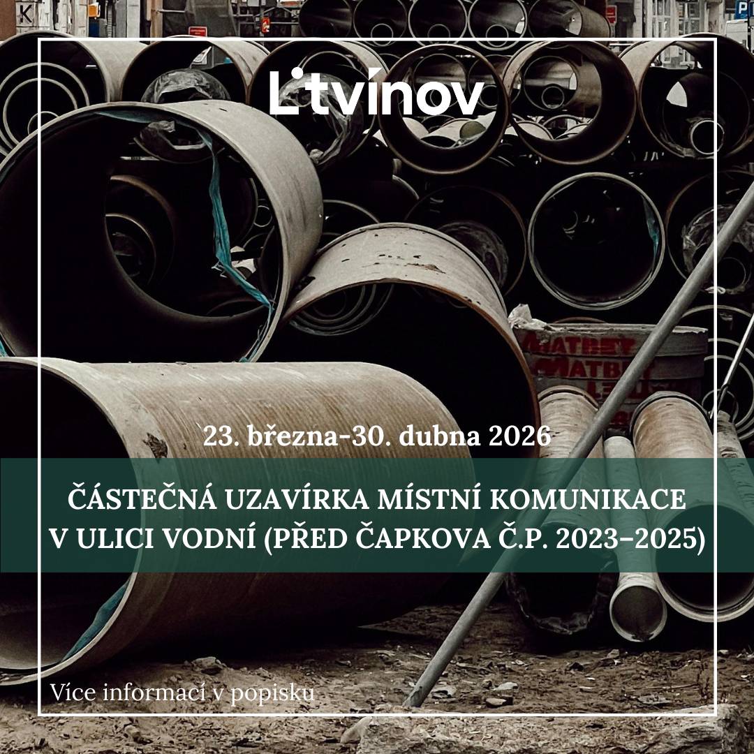 Od 23. března do 30. dubna 2026 bude probíhat částečná uzavírka místní komunikace v ulici Vodní (před Čapkova č.p. 2023–2025).       Komunikace v ulici Čapkova u č.p. 2024 ve směru od nádraží k ulici Tržní bude jednosměrná.       Důvodem je rekonstrukce vodovodu a kanalizace. Jedná se o 5. část stavby v ulici Čapkova.       ℹ️Více informací najdete na úřední desce města Litvínova: https://www.mulitvinov.cz/oop%2Dschvaleni%2Dpup%2Dlitvinov%2Dmostecka%2Dnadrazni%2Dreko%2Dk%2Dv%2D5%2Dcast%2Dstavby%2Dul%2Dcapkova/d-487760       Prosíme všechny řidiče a obyvatele, aby brali tuto změnu v potaz. Děkujeme za pochopení a součinnost.