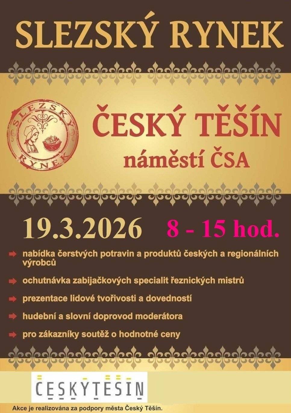 Již tento čtvrtek k nám zavítá Slezský rynek. Opět se můžete těšit na prodejce se stánky, ve kterých na vás bude čekat bohatá nabídka regionálních produktů.