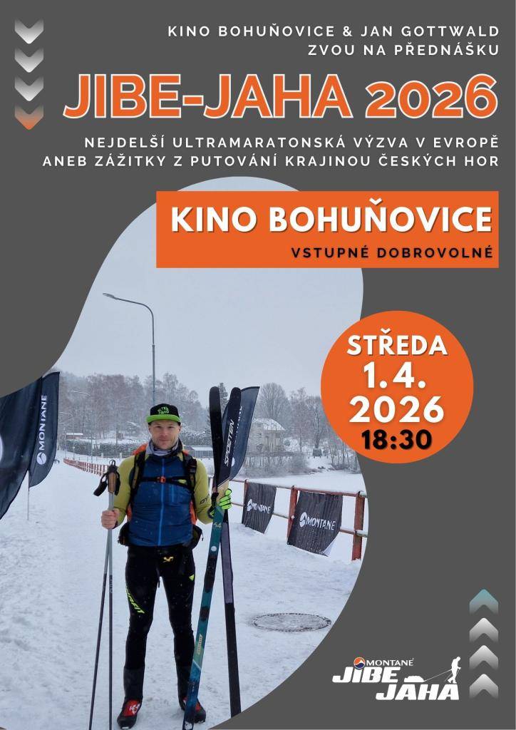 Zveme vás na přednášku o ultramaratonu Jibe-Jaha 2026, která se koná ve středu 1. dubna 2026 v kině Bohunovice. Akce nabídne zajímavé zážitky z putování krásnou krajinou českých hor a je určena všem, kdo mají zájem o běh a přírodu.